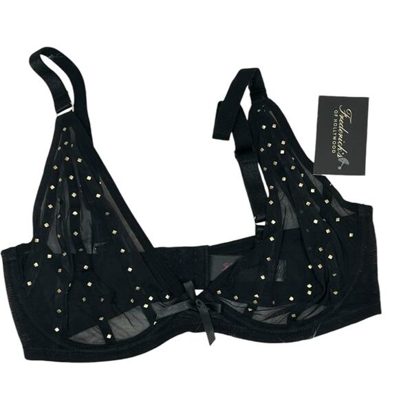 Frederick’s of Hollywood Rozlyn Mesh & Stud Black Underwire Bra Size 32DD NWT - Picture 2 of 6